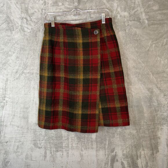 Vintage Pendleton Wool Plaid Wrap Skirt Size 6 Red Green Tartan Preppy Academia - Picture 1 of 8